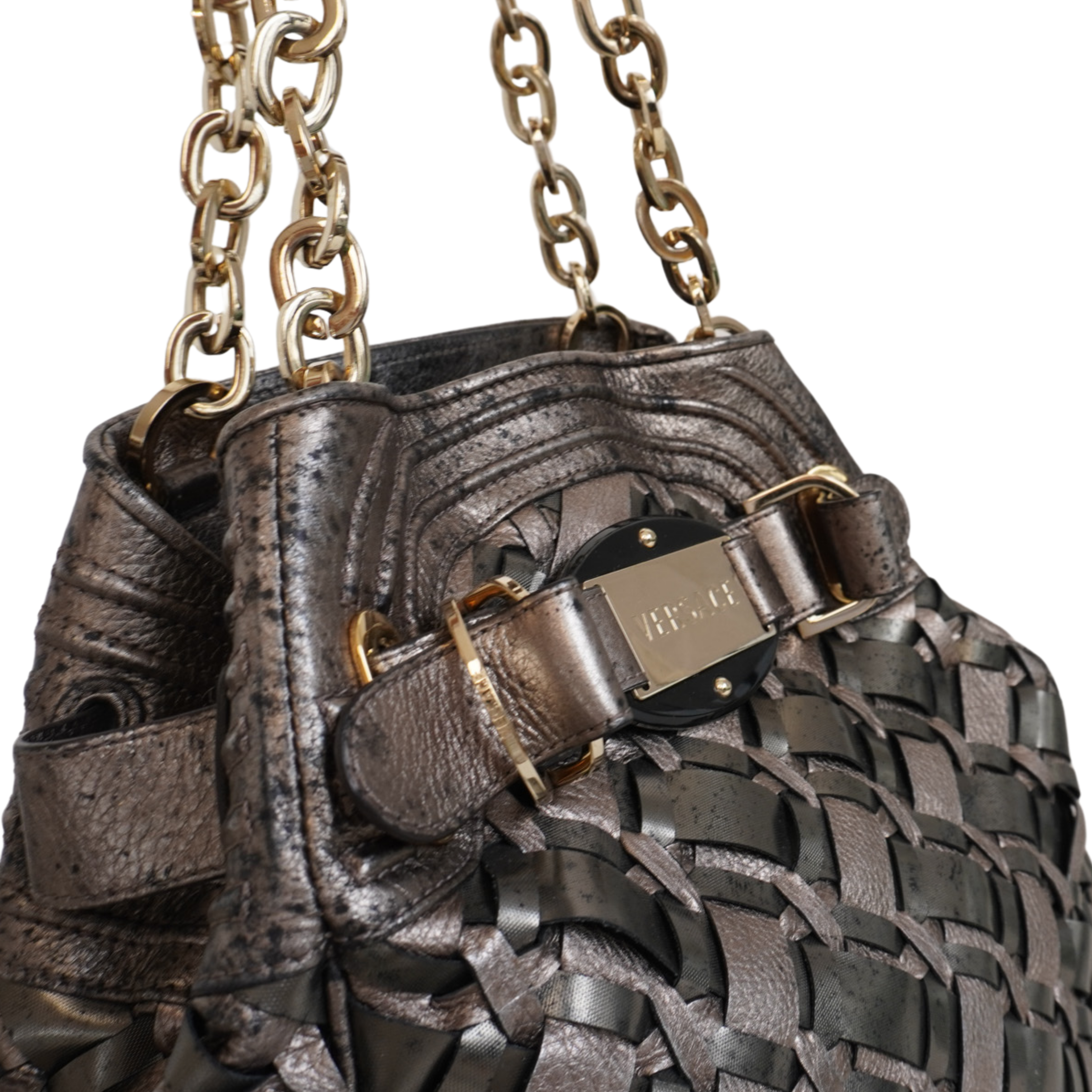 Versace Metallic Woven Hobo Bag