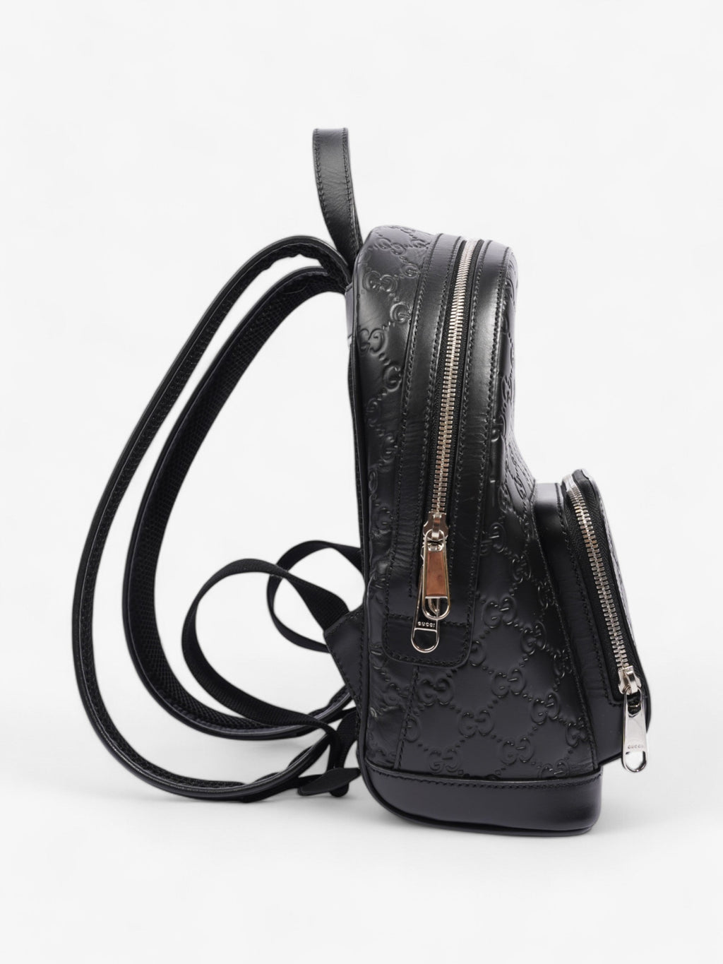Gucci Signature Backpack Black Embossed Leather Small