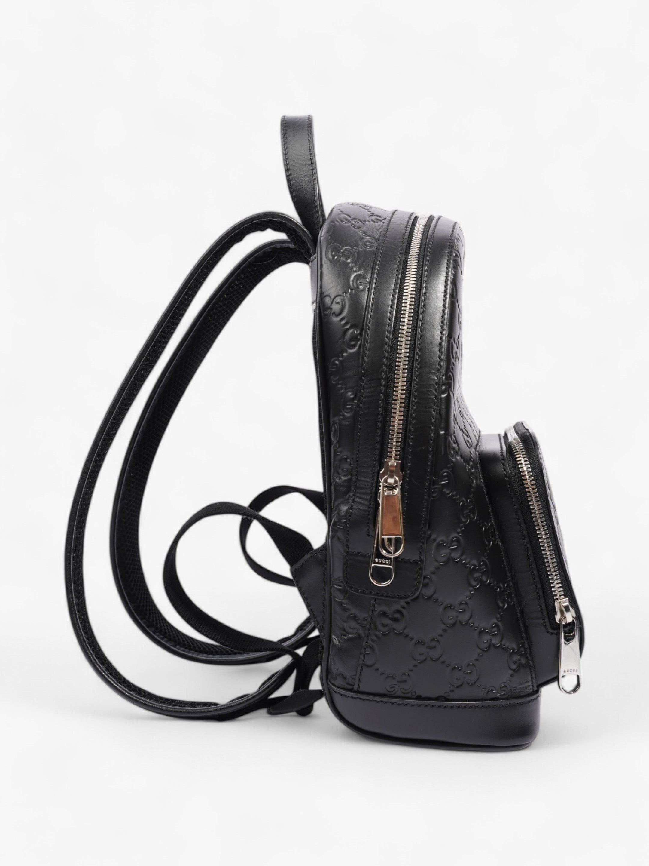 Gucci Signature Backpack Black Embossed Leather Small
