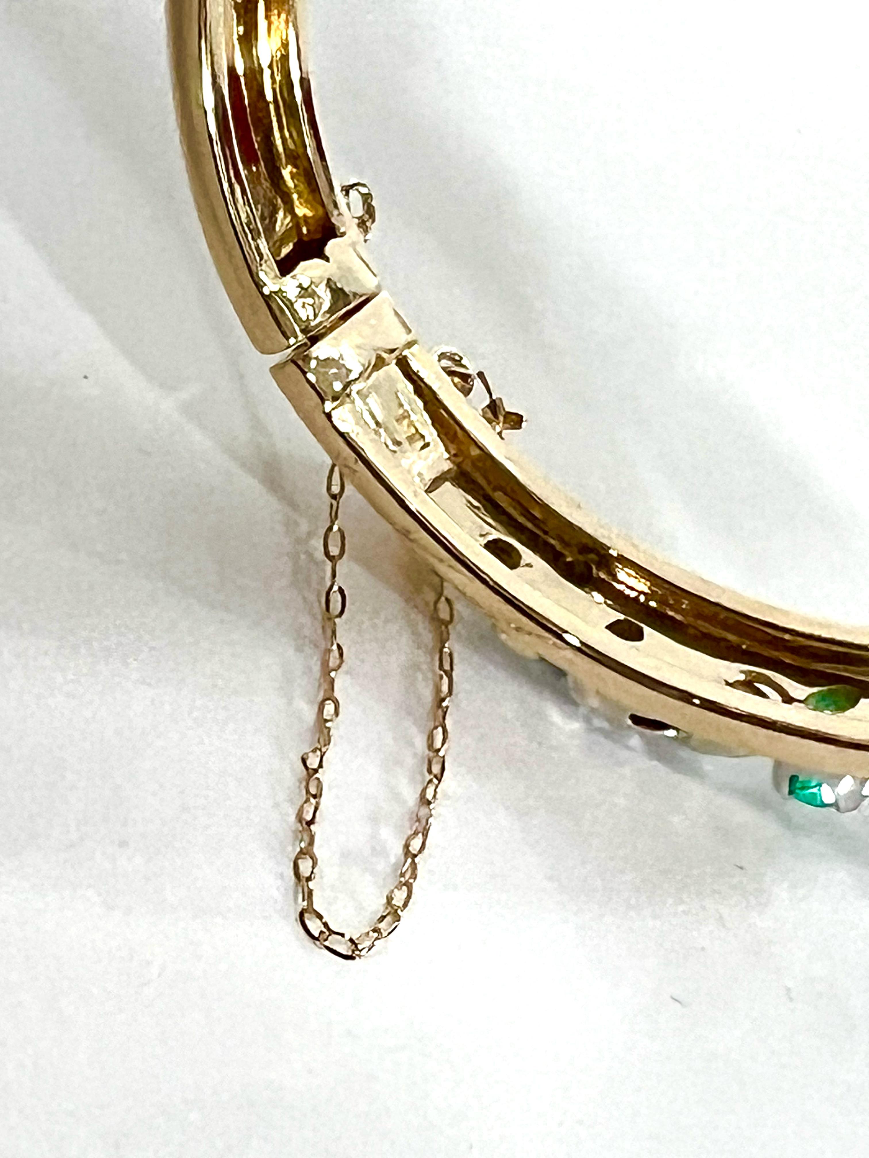 VINTAGE 14K DIAMOND AND EMERALD SOLID GOLD BRACELET