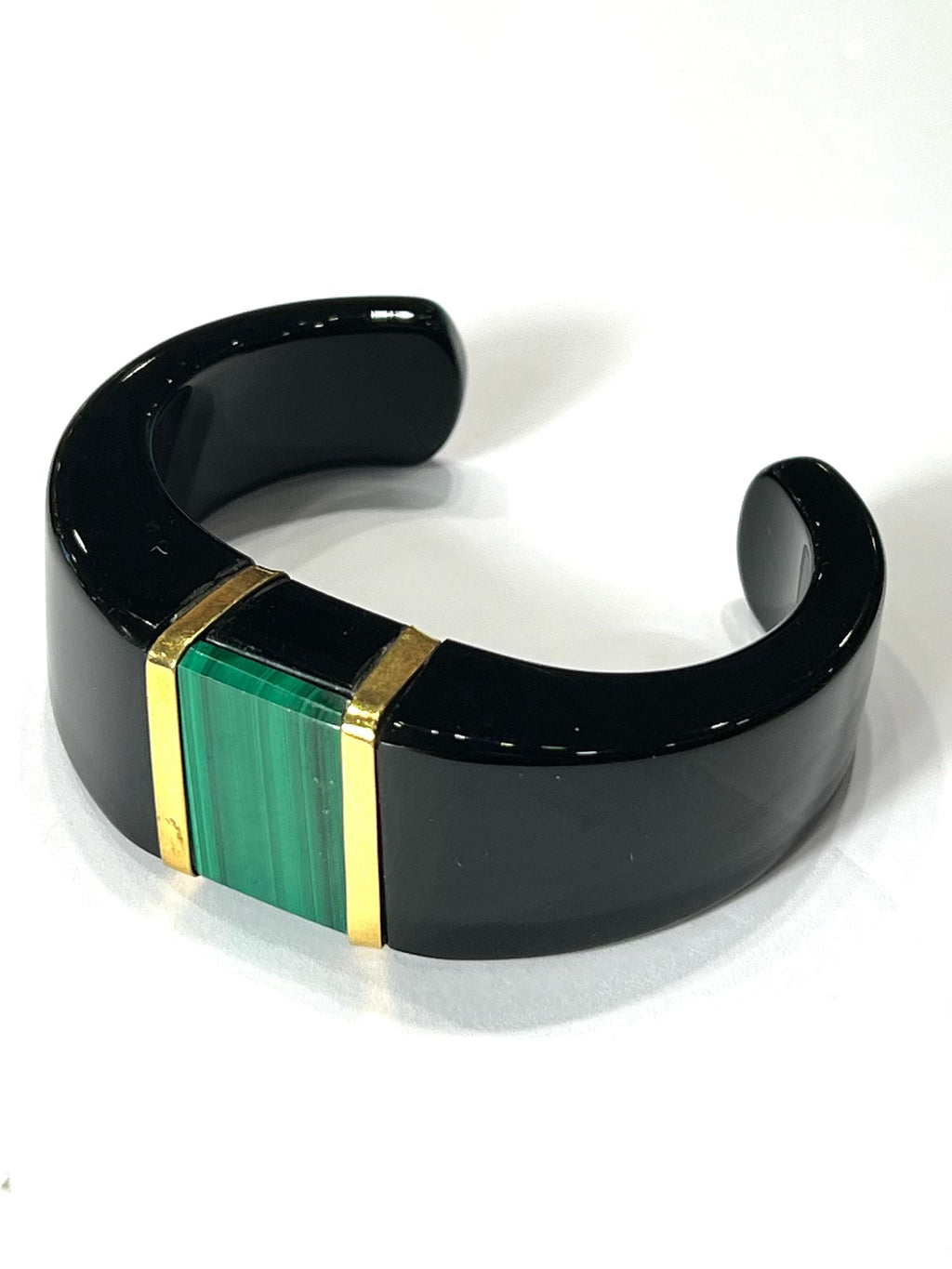 VINTAGE RESIN CUFF WITH MALACHITE 18K YELLOW GOLD