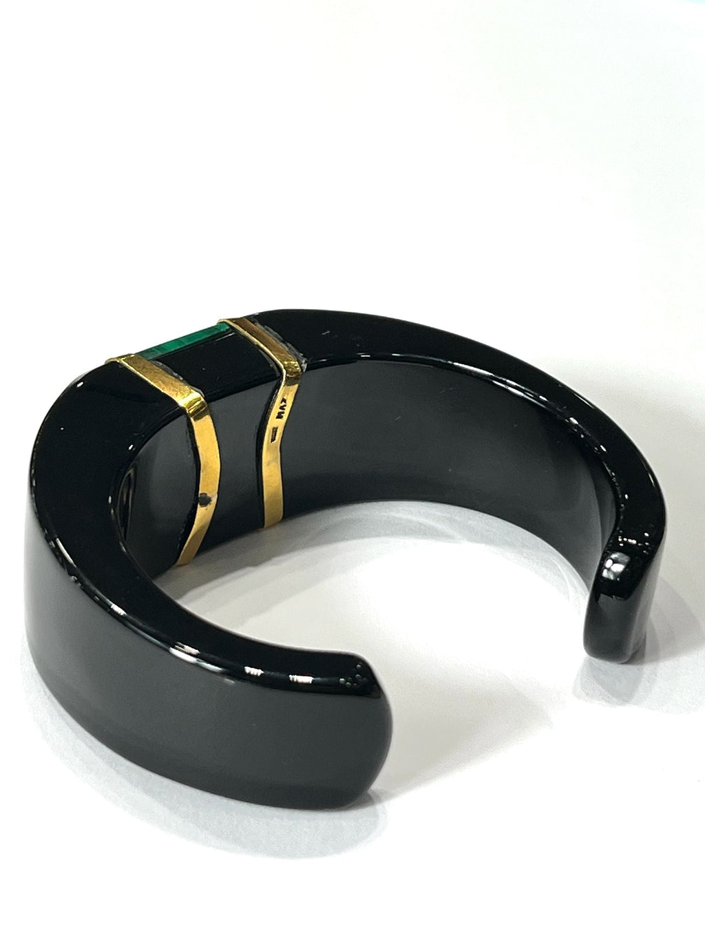 VINTAGE RESIN CUFF WITH MALACHITE 18K YELLOW GOLD