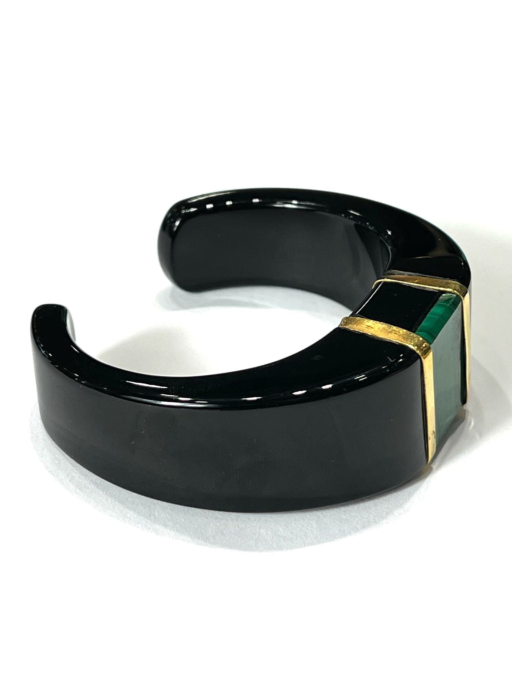 VINTAGE RESIN CUFF WITH MALACHITE 18K YELLOW GOLD