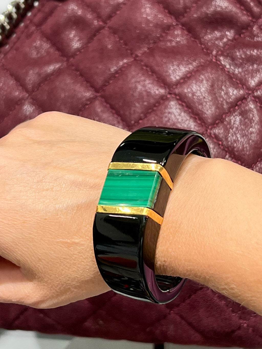 VINTAGE RESIN CUFF WITH MALACHITE 18K YELLOW GOLD