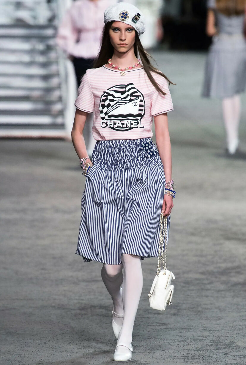 Chanel 19C La Pausa Runway Blue Blouse Top Shirt FR 42
