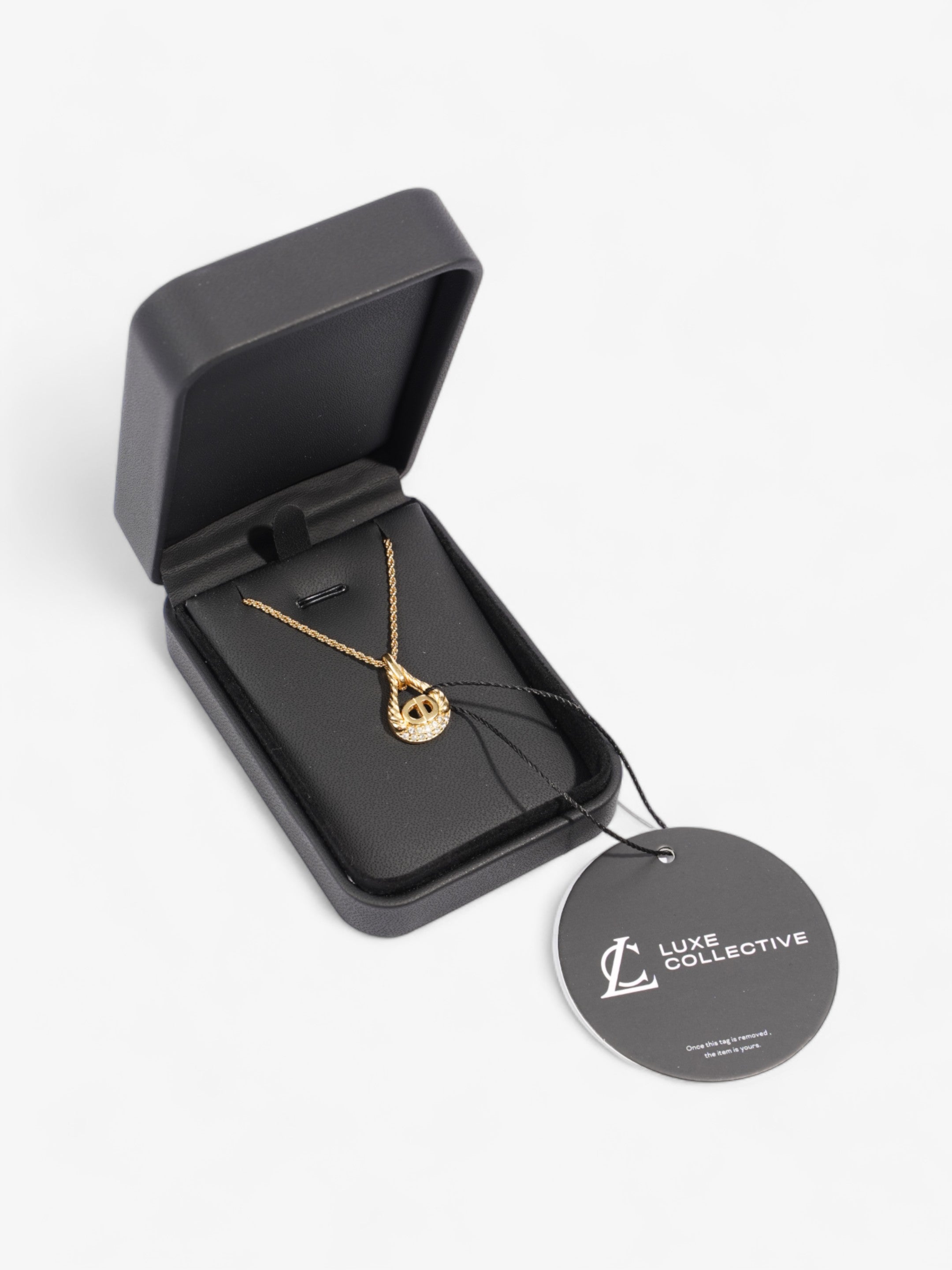 Christian Dior CD Pendant Logo Necklace Gold Base Metal