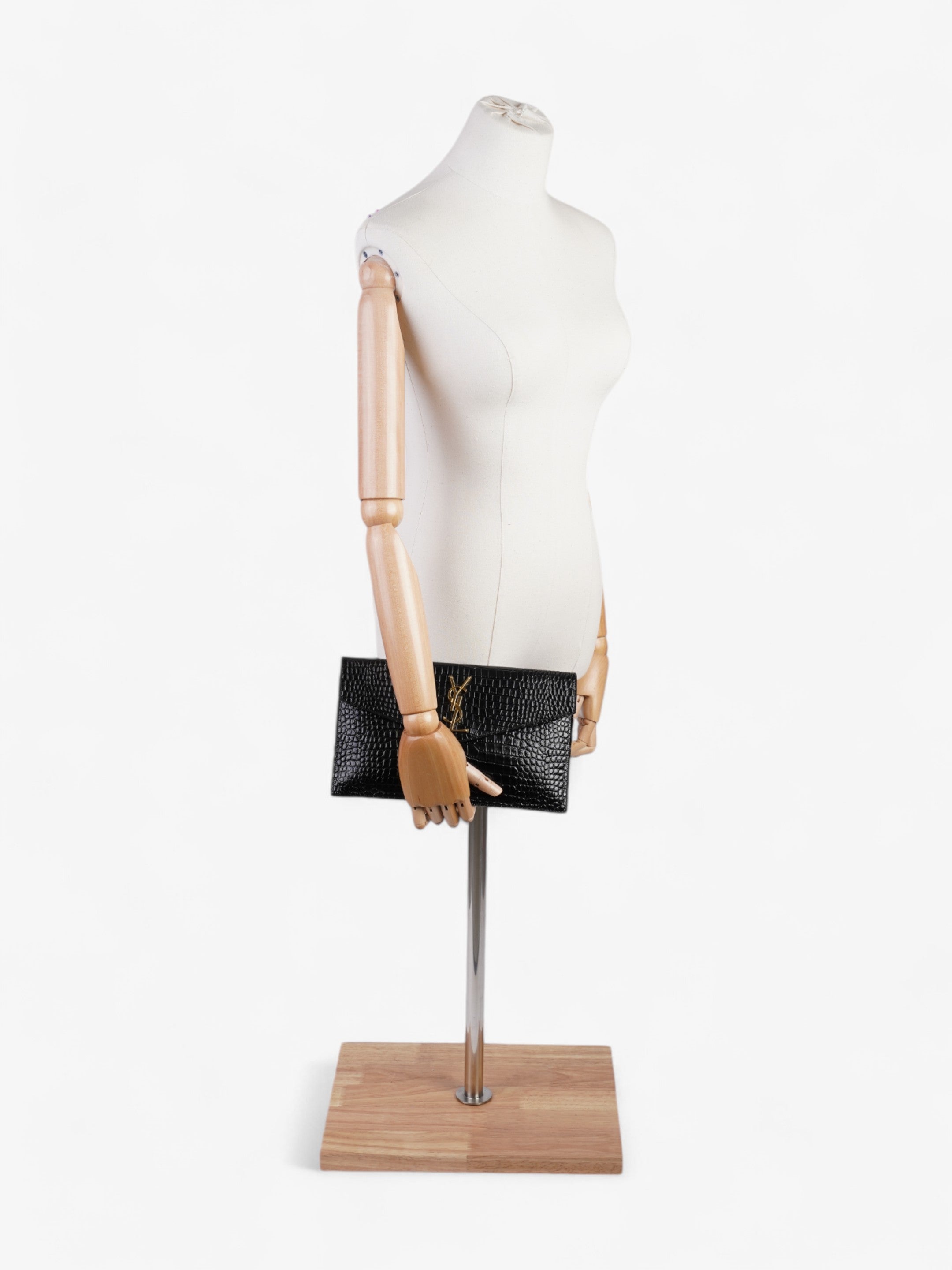 Saint Laurent Uptown Clutch Black Embossed Leather