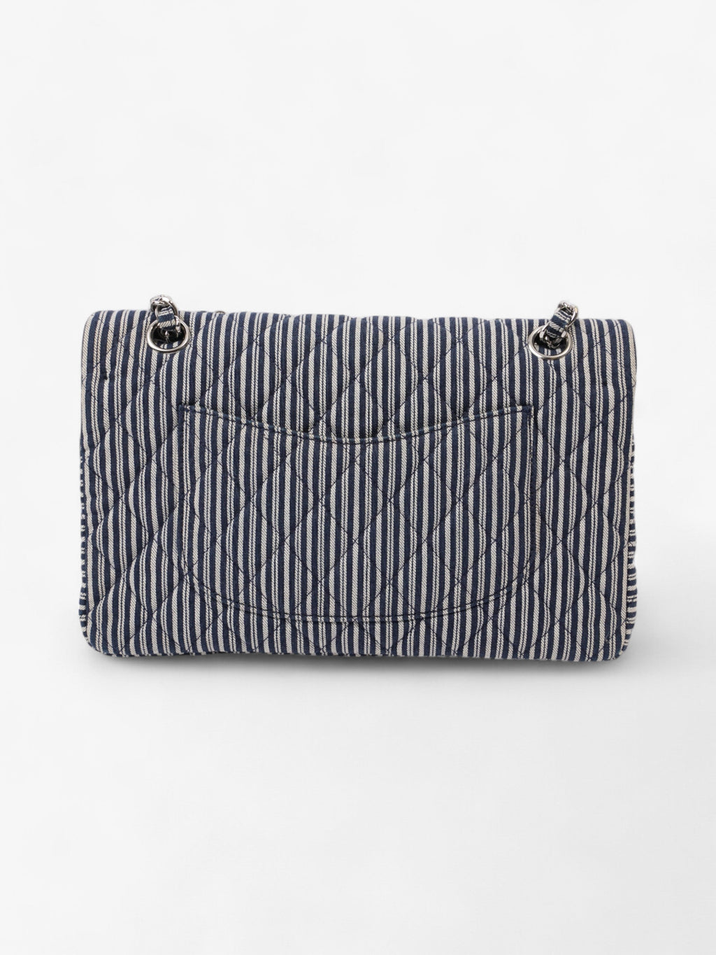 Chanel Classic Double Flap Navy Blue / White Cotton Medium