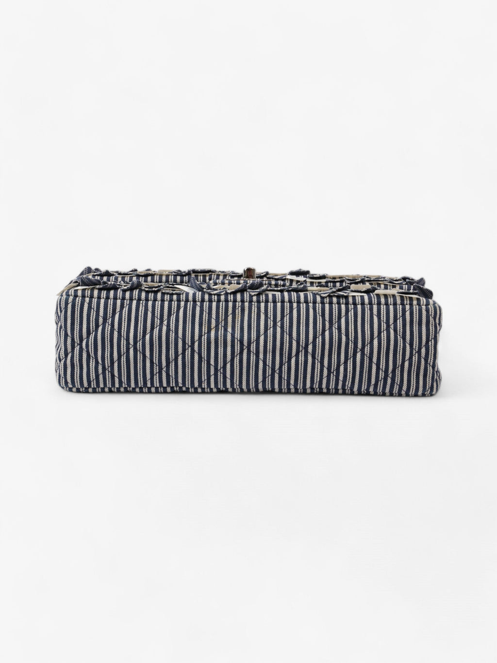 Chanel Classic Double Flap Navy Blue / White Cotton Medium