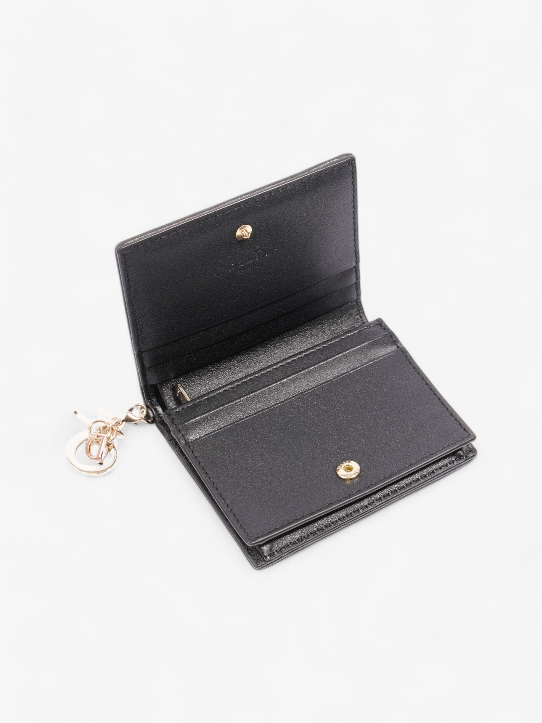 Christian Dior Lady Dior Wallet Black / Light Gold Lambskin Leather Medium
