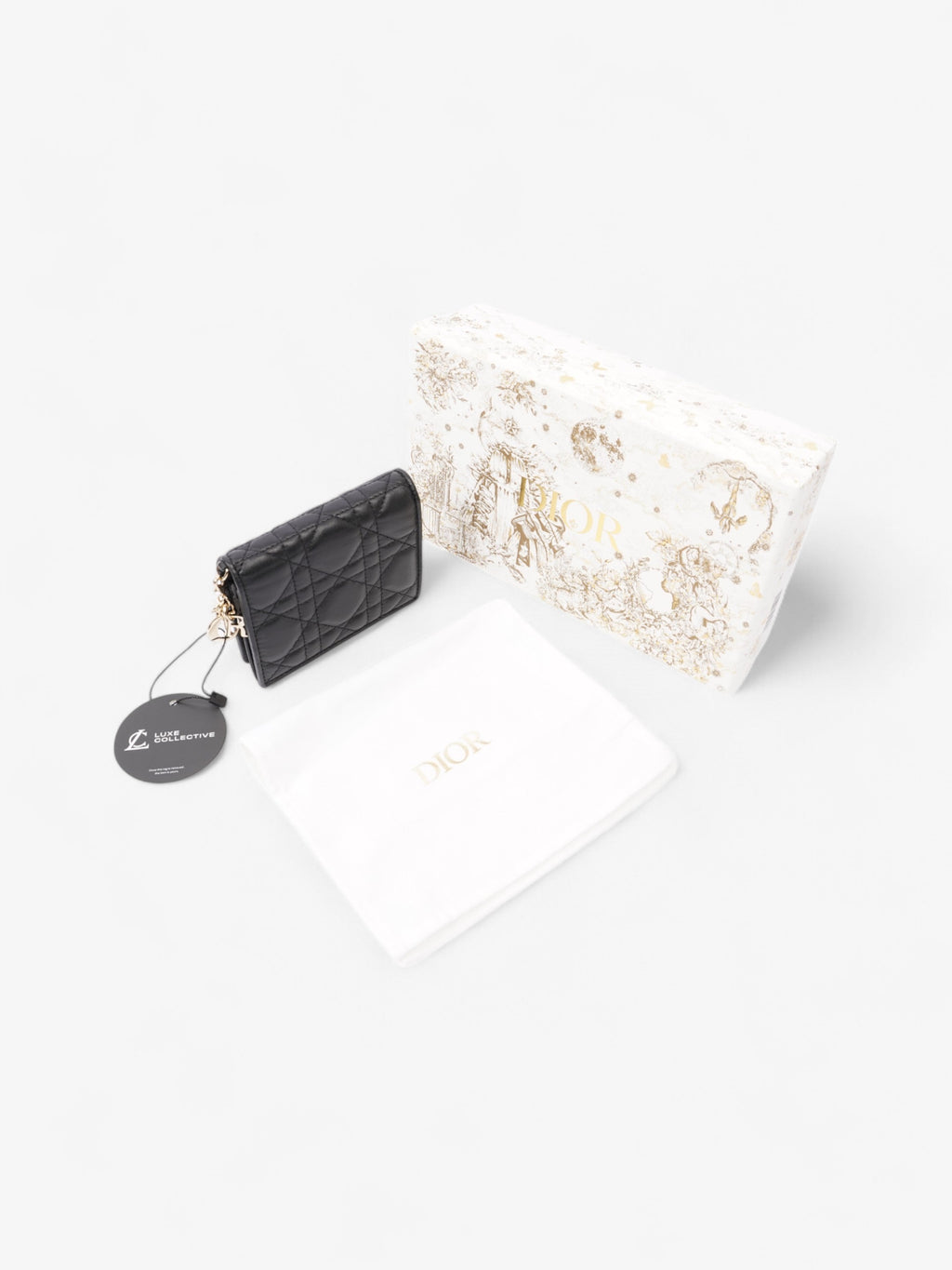 Christian Dior Lady Dior Wallet Black / Light Gold Lambskin Leather Medium