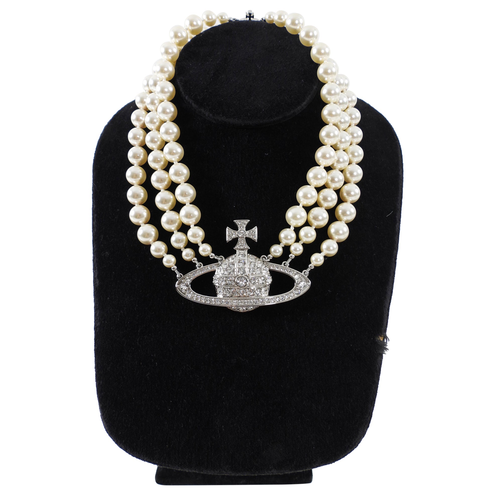 Vivienne Westwood Pearl and Crystal Orb Triple Choker Necklace
