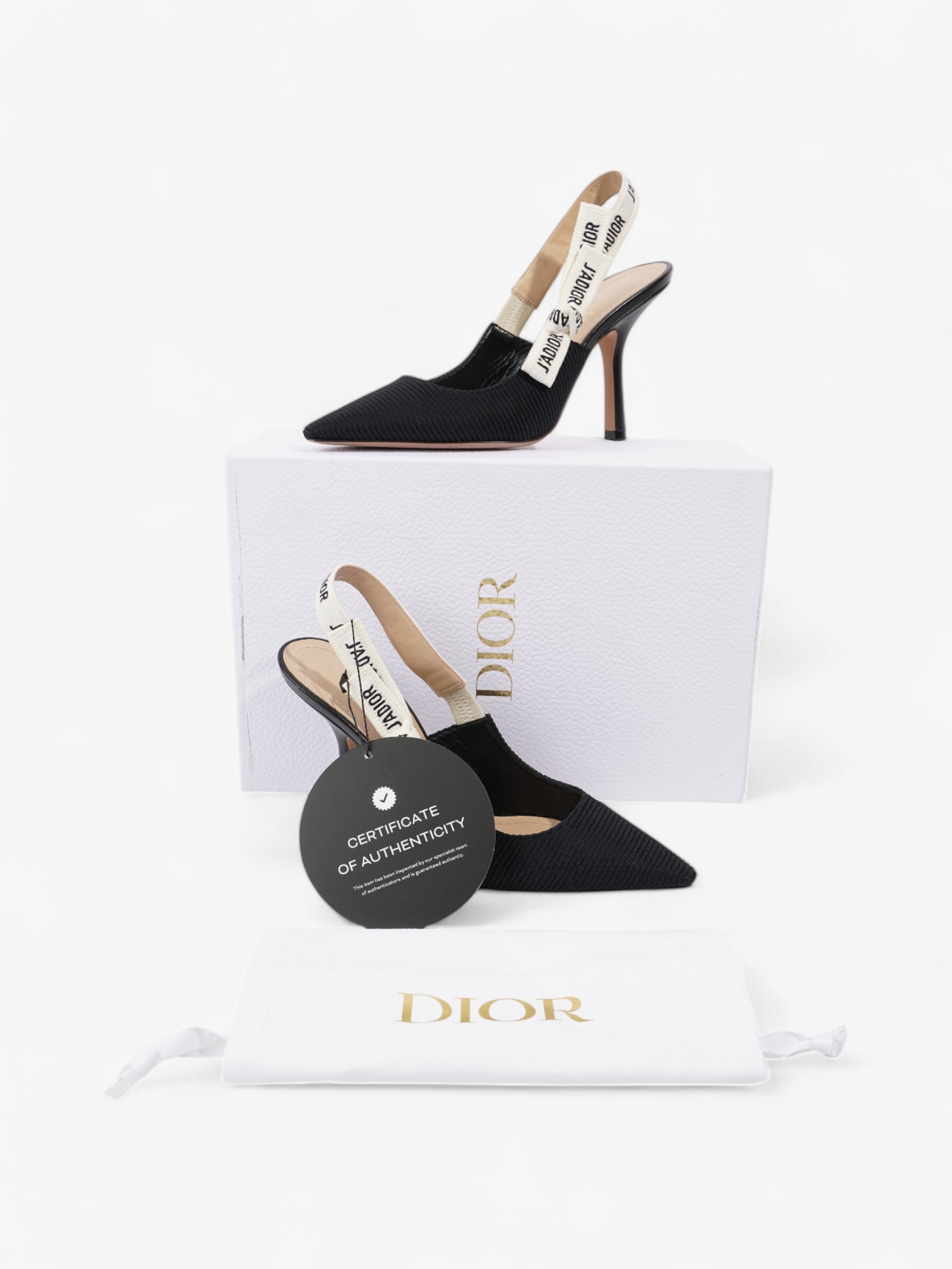 Christian Dior J'Adior Slingback Pump 100 Black / White Fabric EU 38.5 UK 5.5