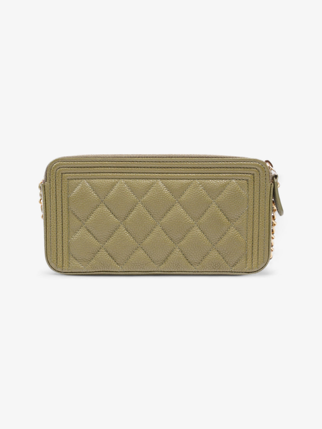 Chanel Double Zip Clutch On Chain Khaki Caviar Leather