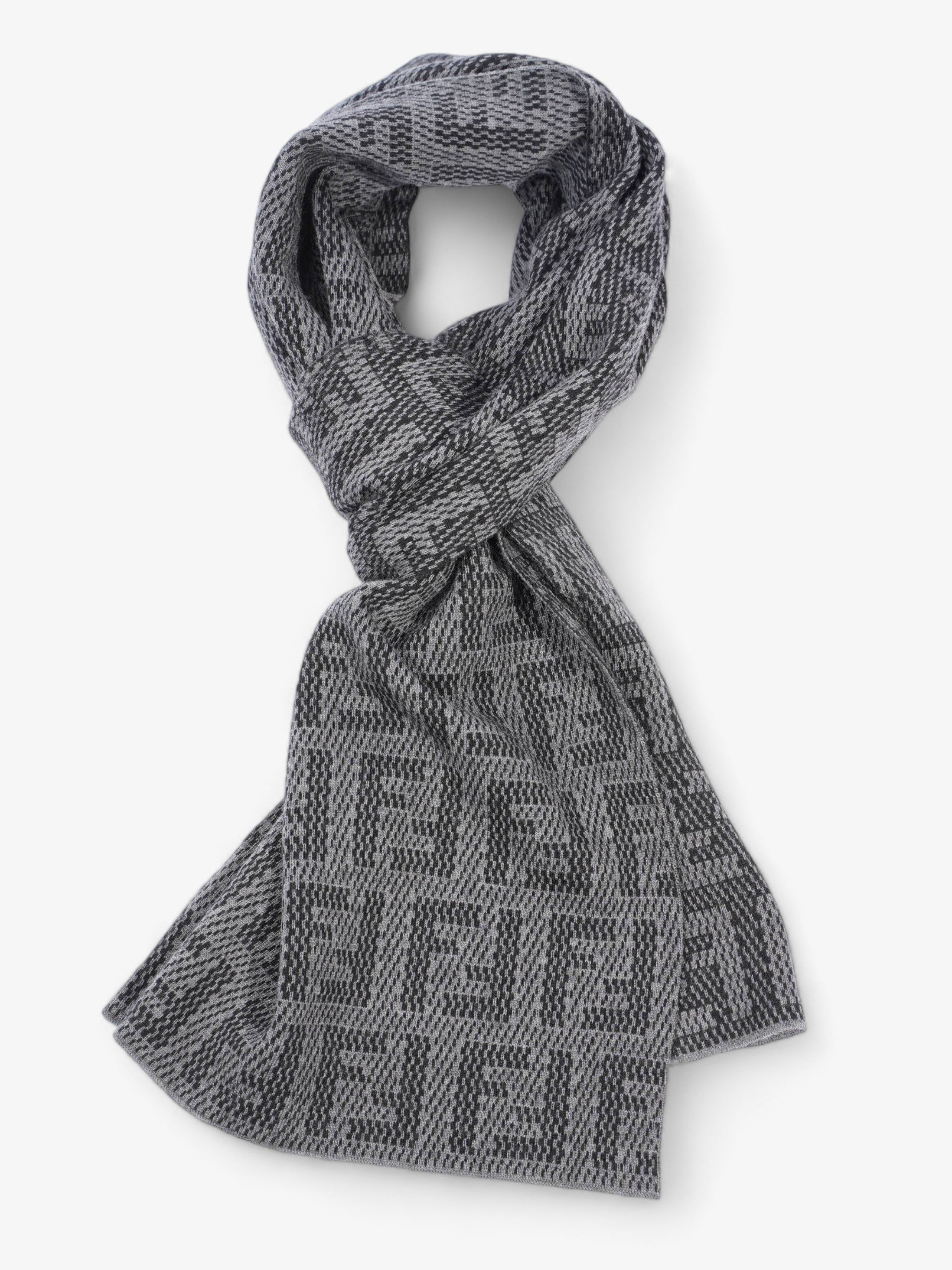 Fendi Logo Pattern Scarf Black / Grey Wool