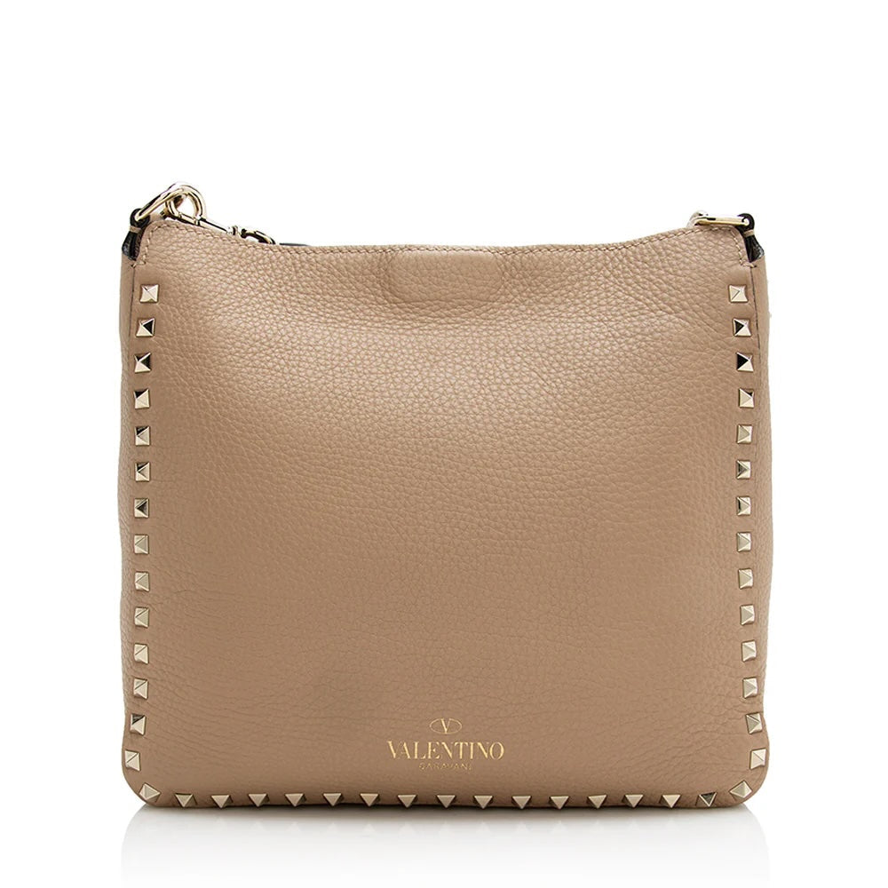 VALENTINO ROCKSTUD PEBBLED CALFSKIN LEATHER SHOULDER BAG