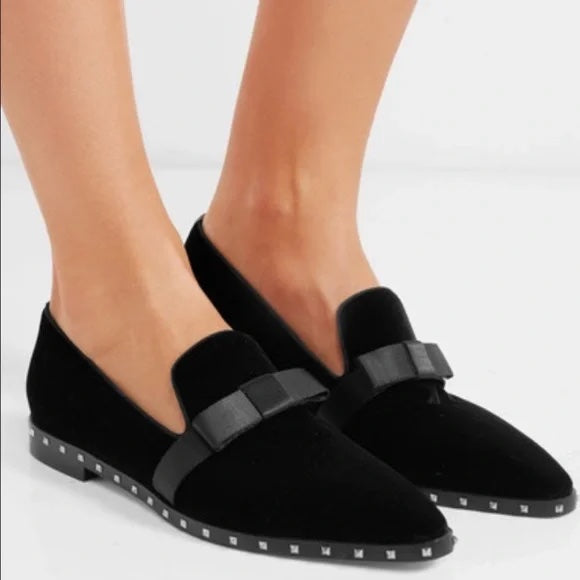VALENTINO SOUL STUD VELVET BOW LOAFERS