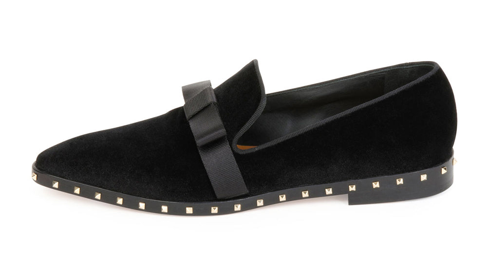 VALENTINO SOUL STUD VELVET BOW LOAFERS