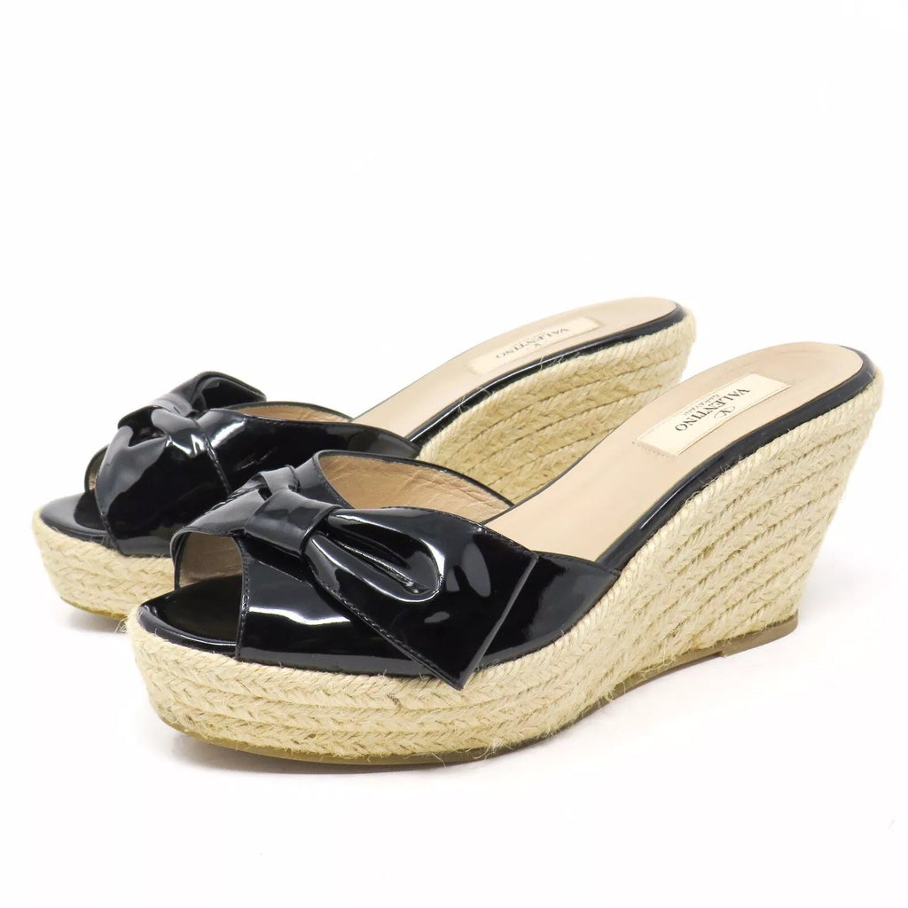 VALENTINO GARAVANI PATENT LEATHER BOW WEDGE ESPADRILLE MULES