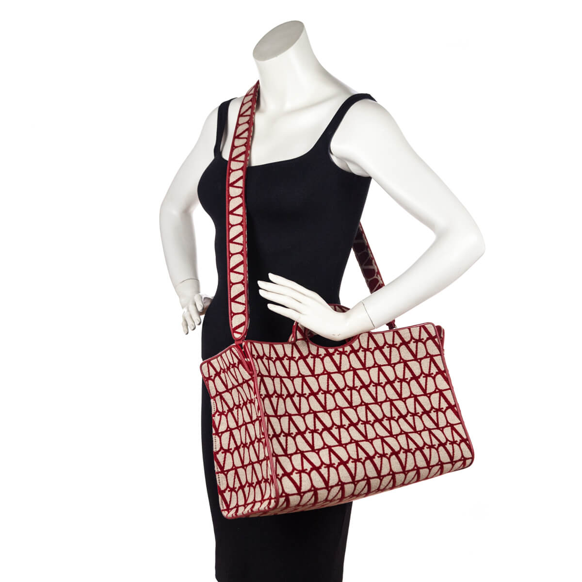 Valentino Beige & Red Le Troisieme Toile Iconographe Tote