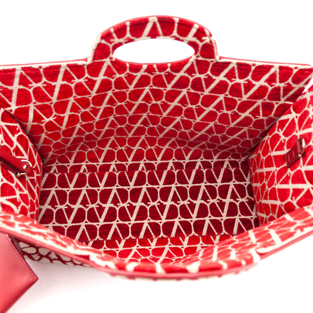 Valentino Beige & Red Le Troisieme Toile Iconographe Tote