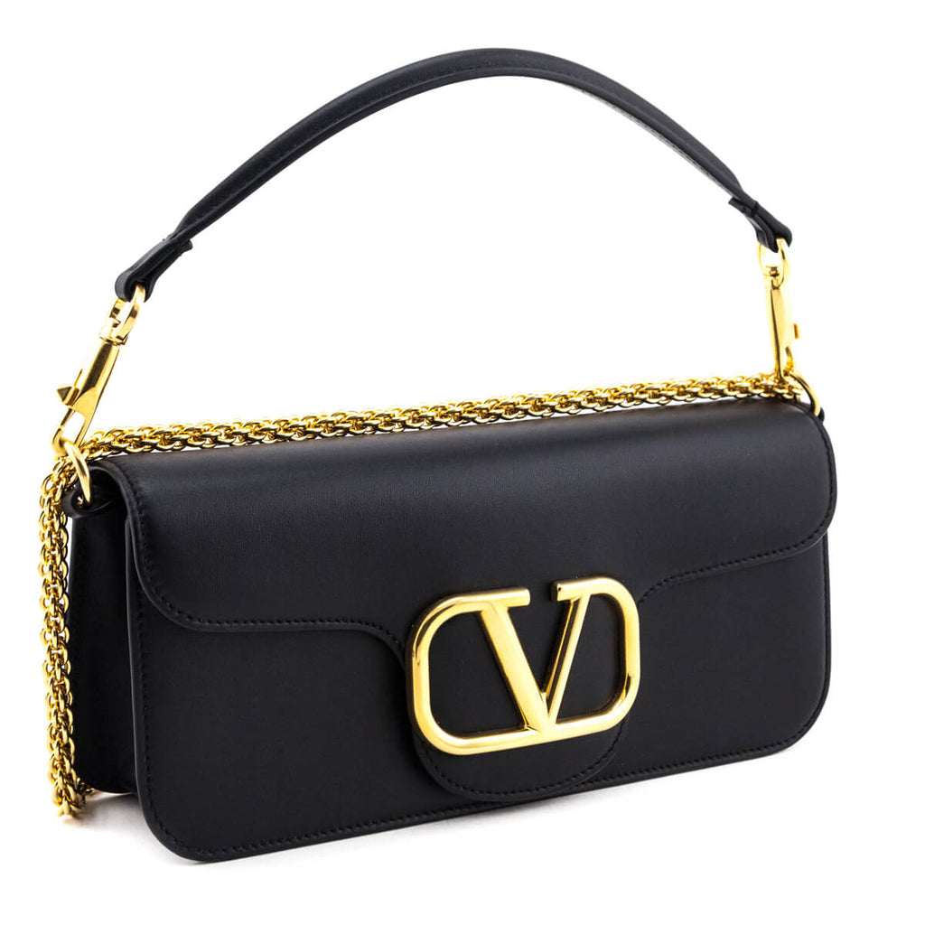 Valentino Black Calfskin Vlogo Loco Shoulder Bag