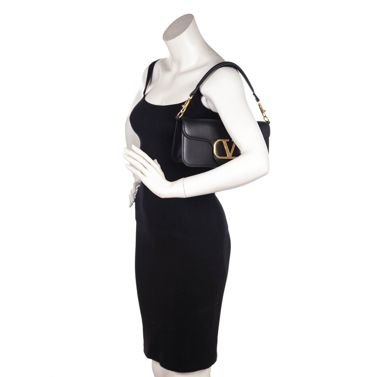 Valentino Black Calfskin Vlogo Loco Shoulder Bag