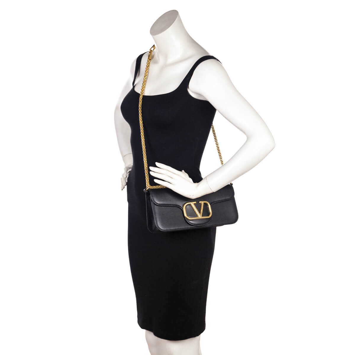 Valentino Black Calfskin Vlogo Loco Shoulder Bag