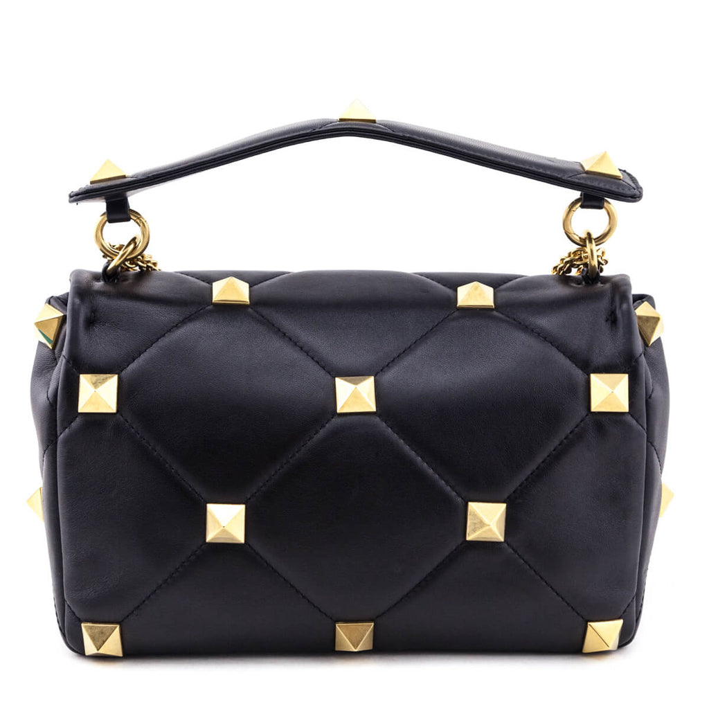 Valentino Black Nappa Large Roman Stud Shoulder Bag
