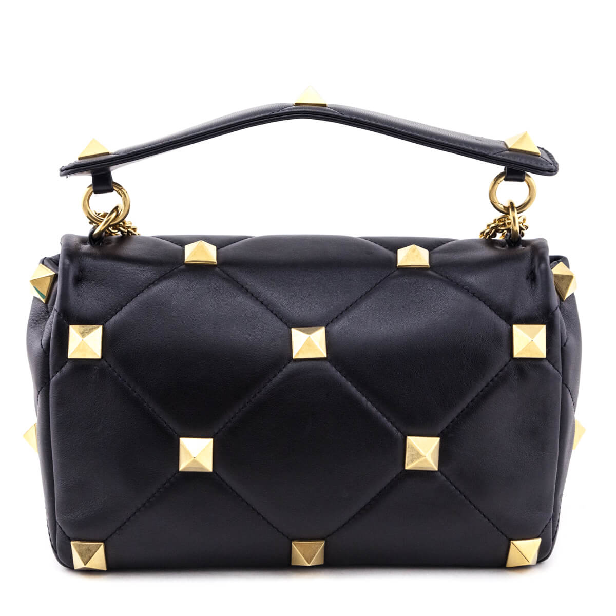 Valentino Black Nappa Large Roman Stud Shoulder Bag