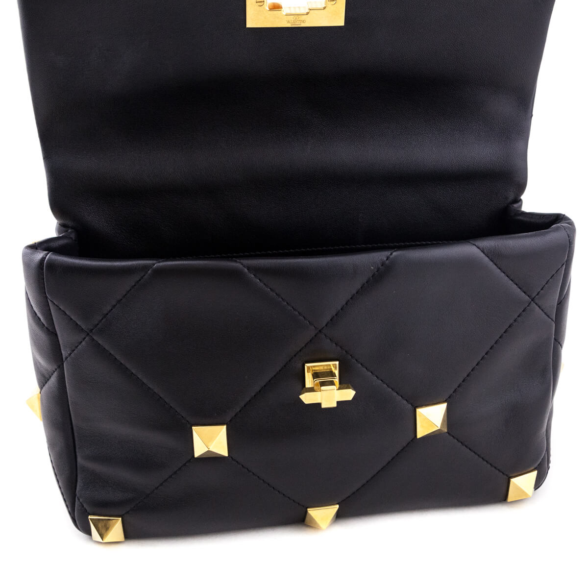 Valentino Black Nappa Large Roman Stud Shoulder Bag