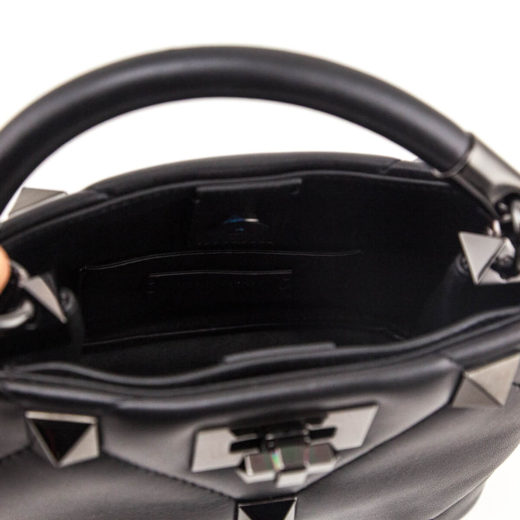 Valentino Black Nappa Monochrome Small Roman Stud The Handle Bag