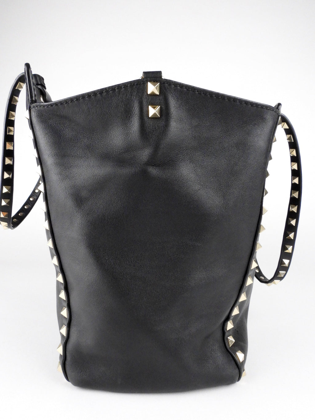 Valentino Garavani Black Leather Rockstud Medium Trapeze Tote Bag