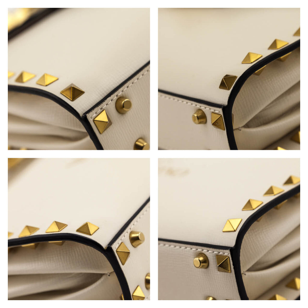 Valentino Ivory Grainy Calfskin Rockstud Alcove Clutch With Chain