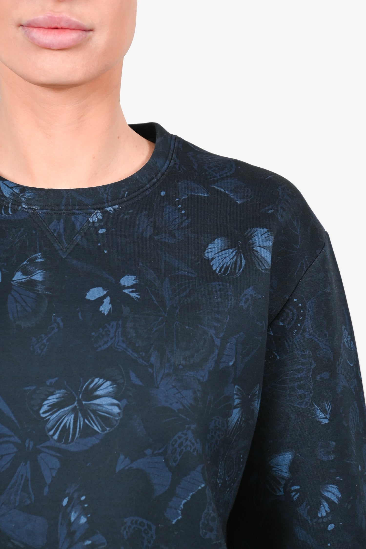 Valentino Navy Cotton Butterfly Graphic Crewneck Sweater Size M