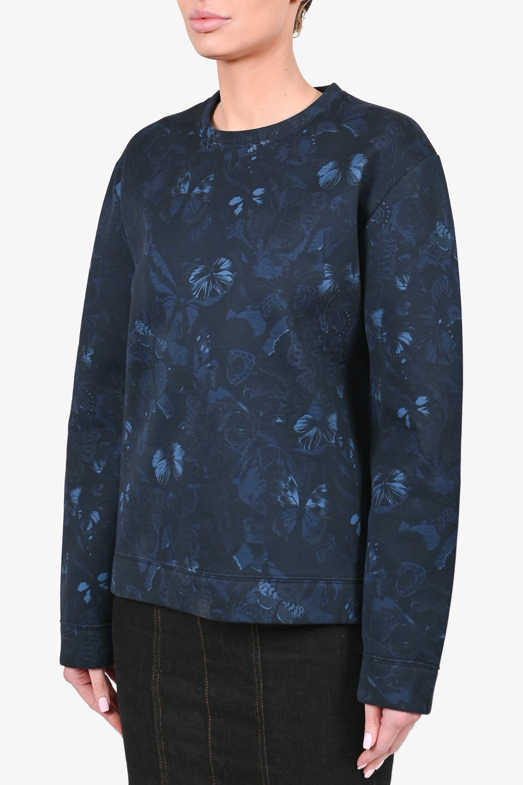 Valentino Navy Cotton Butterfly Graphic Crewneck Sweater Size M