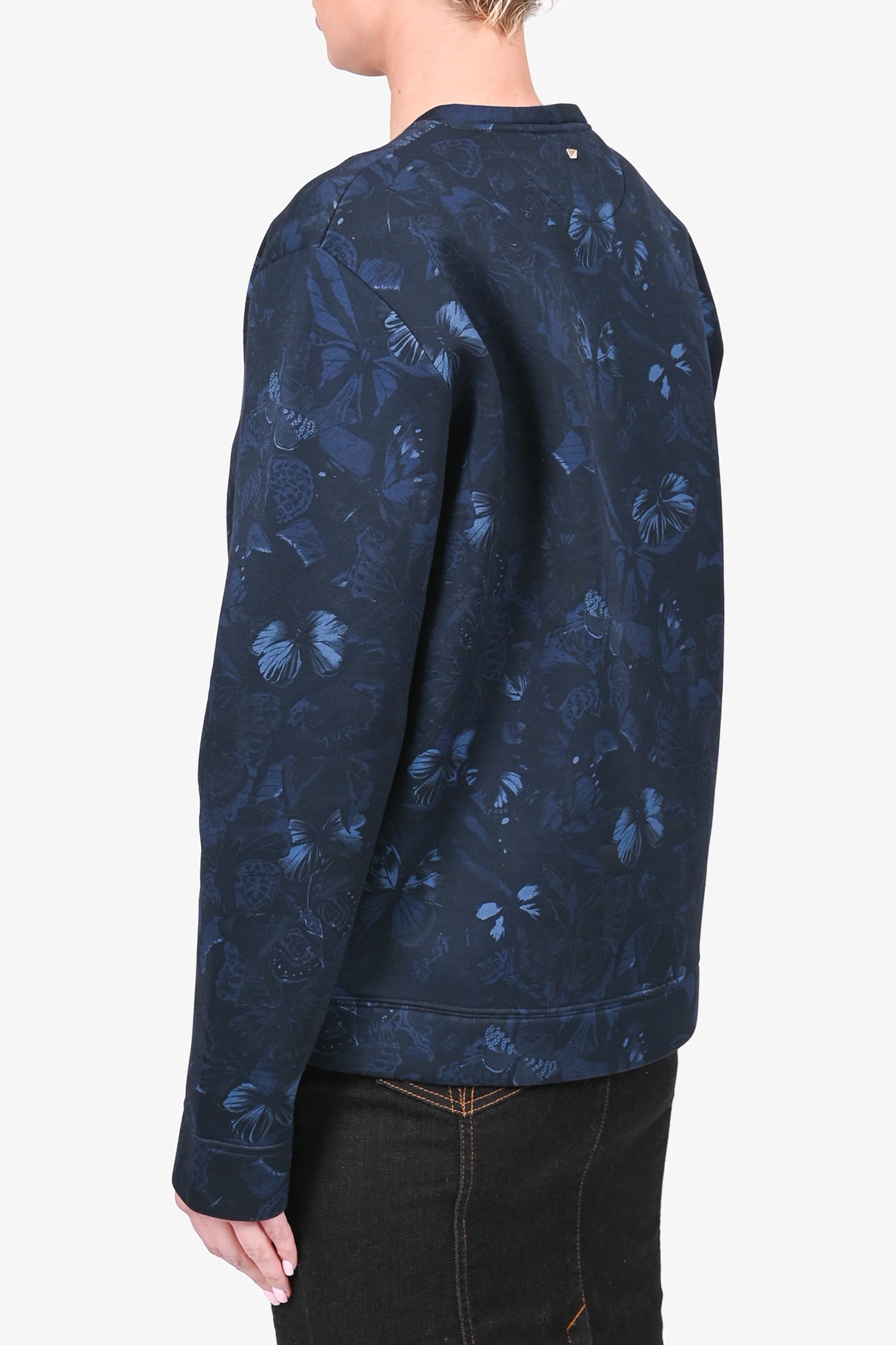 Valentino Navy Cotton Butterfly Graphic Crewneck Sweater Size M