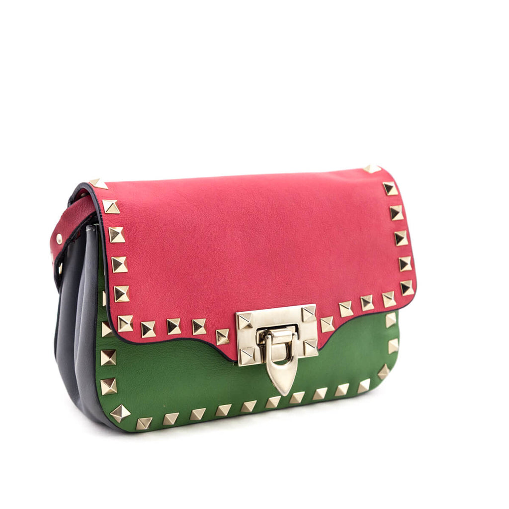 Valentino Tri-Color Vitello Mini Rockstud Flip Lock Crossbody Bag