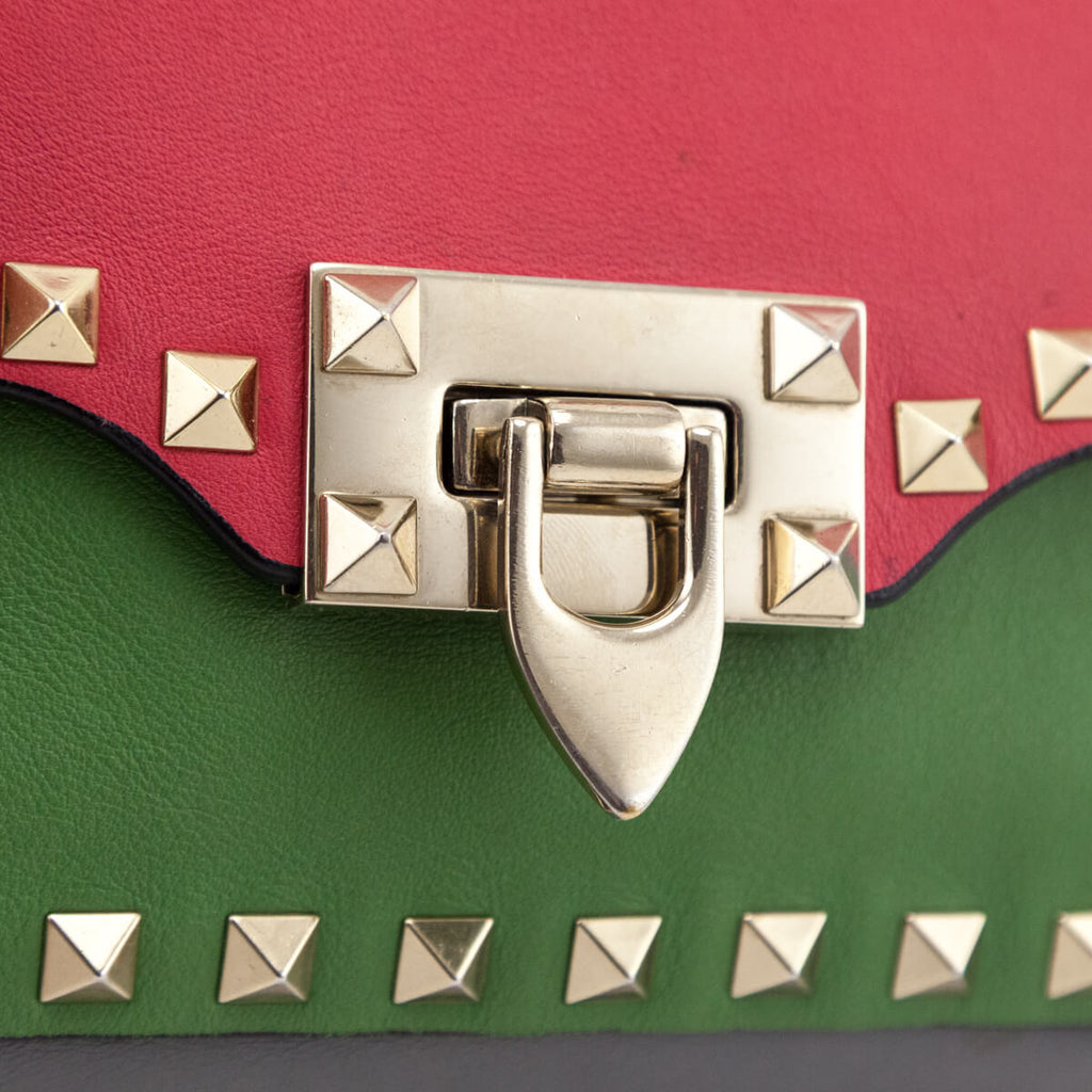 Valentino Tri-Color Vitello Mini Rockstud Flip Lock Crossbody Bag