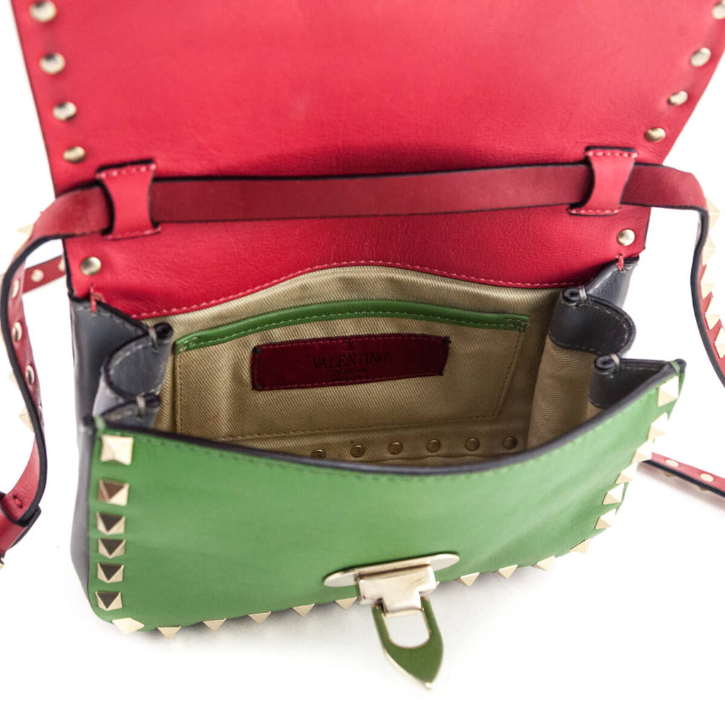 Valentino Tri-Color Vitello Mini Rockstud Flip Lock Crossbody Bag