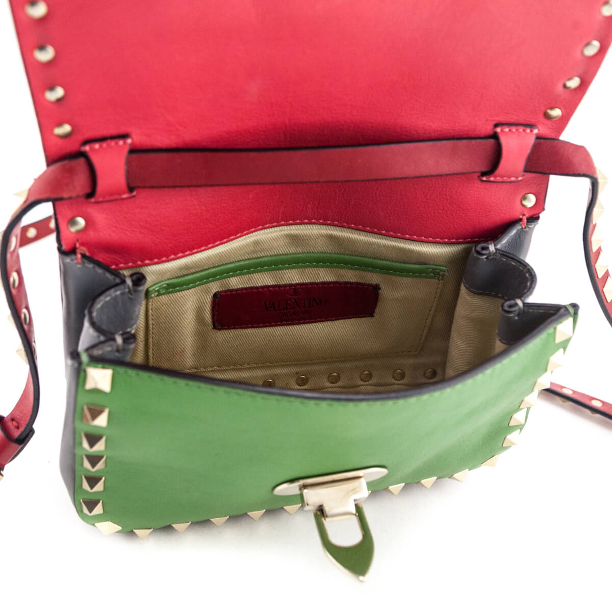 Valentino Tri-Color Vitello Mini Rockstud Flip Lock Crossbody Bag