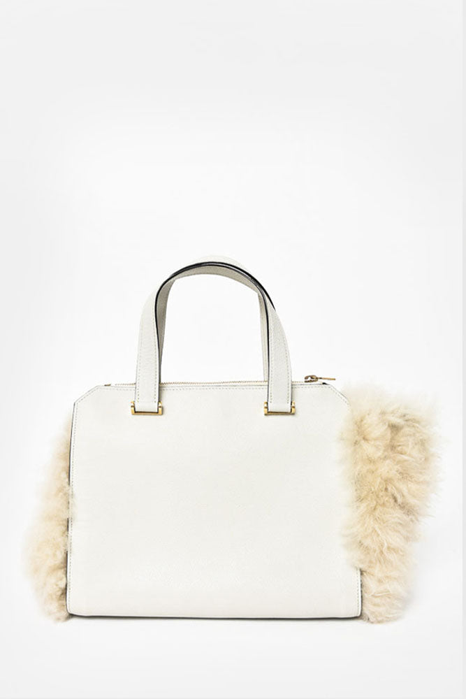 Valextra Grey Leather Fur Sided Top Handle with Strap