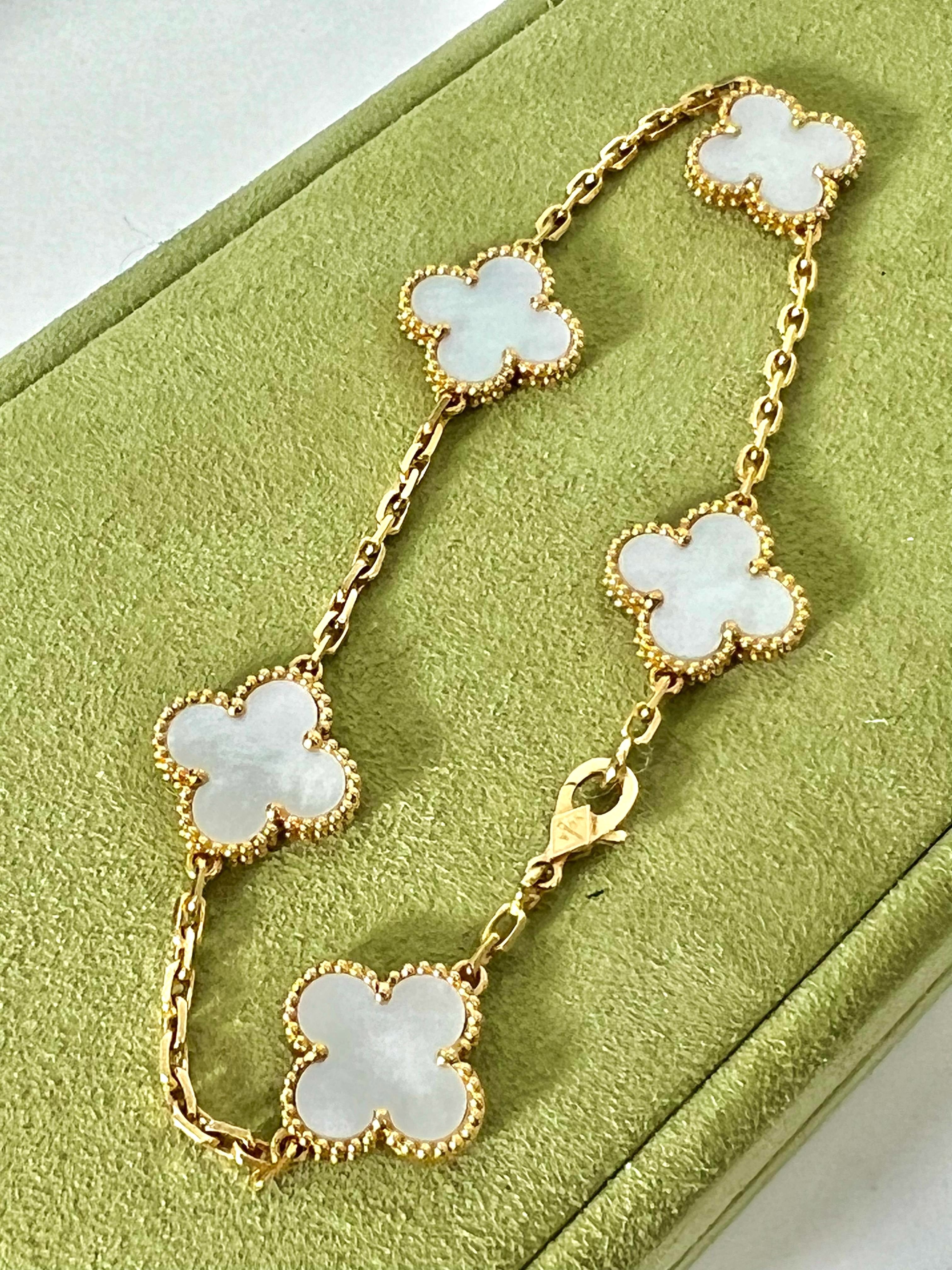 VAN CLEEF & ARPELS 18K GOLD 5 MOTIFS MOP ALHAMBRA BRACELET