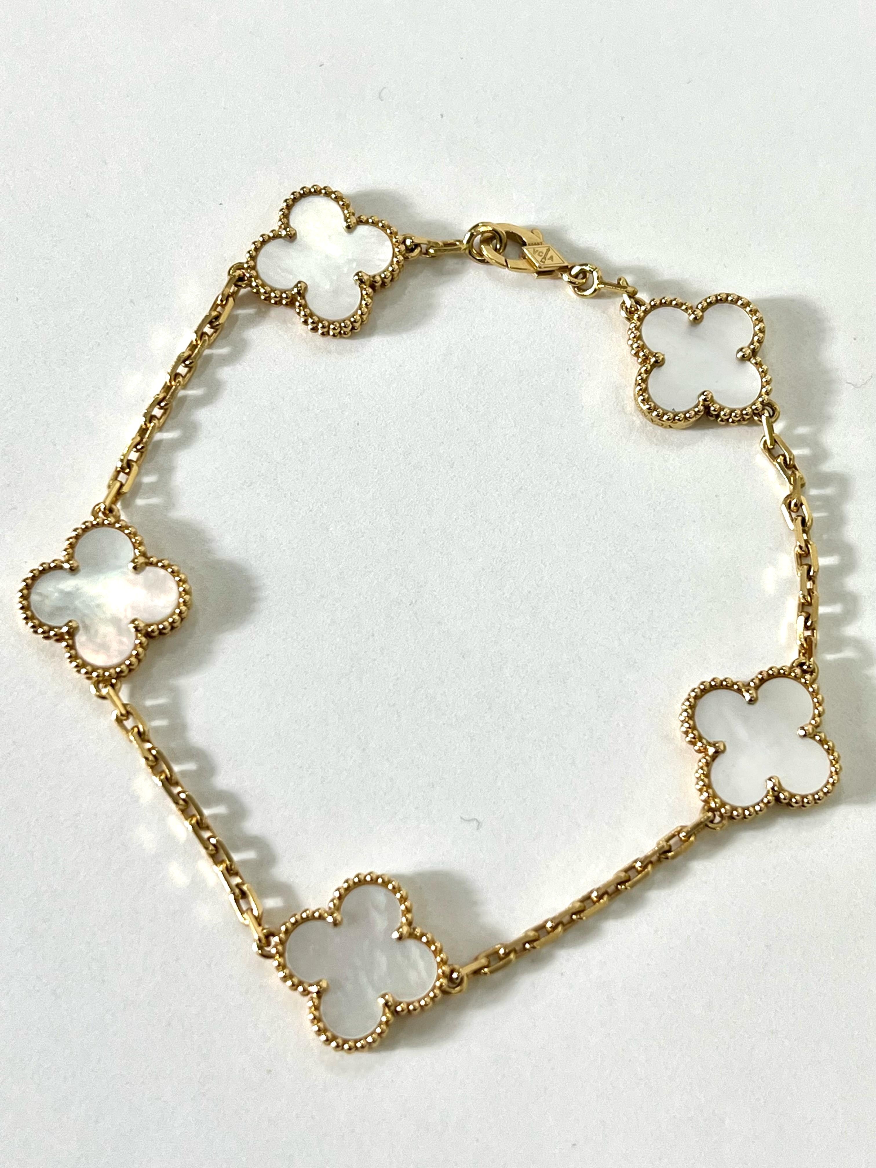VAN CLEEF & ARPELS 18K GOLD 5 MOTIFS MOP ALHAMBRA BRACELET