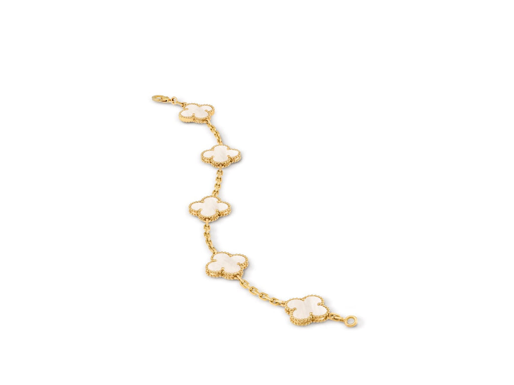VAN CLEEF & ARPELS 18K GOLD 5 MOTIFS MOP ALHAMBRA BRACELET