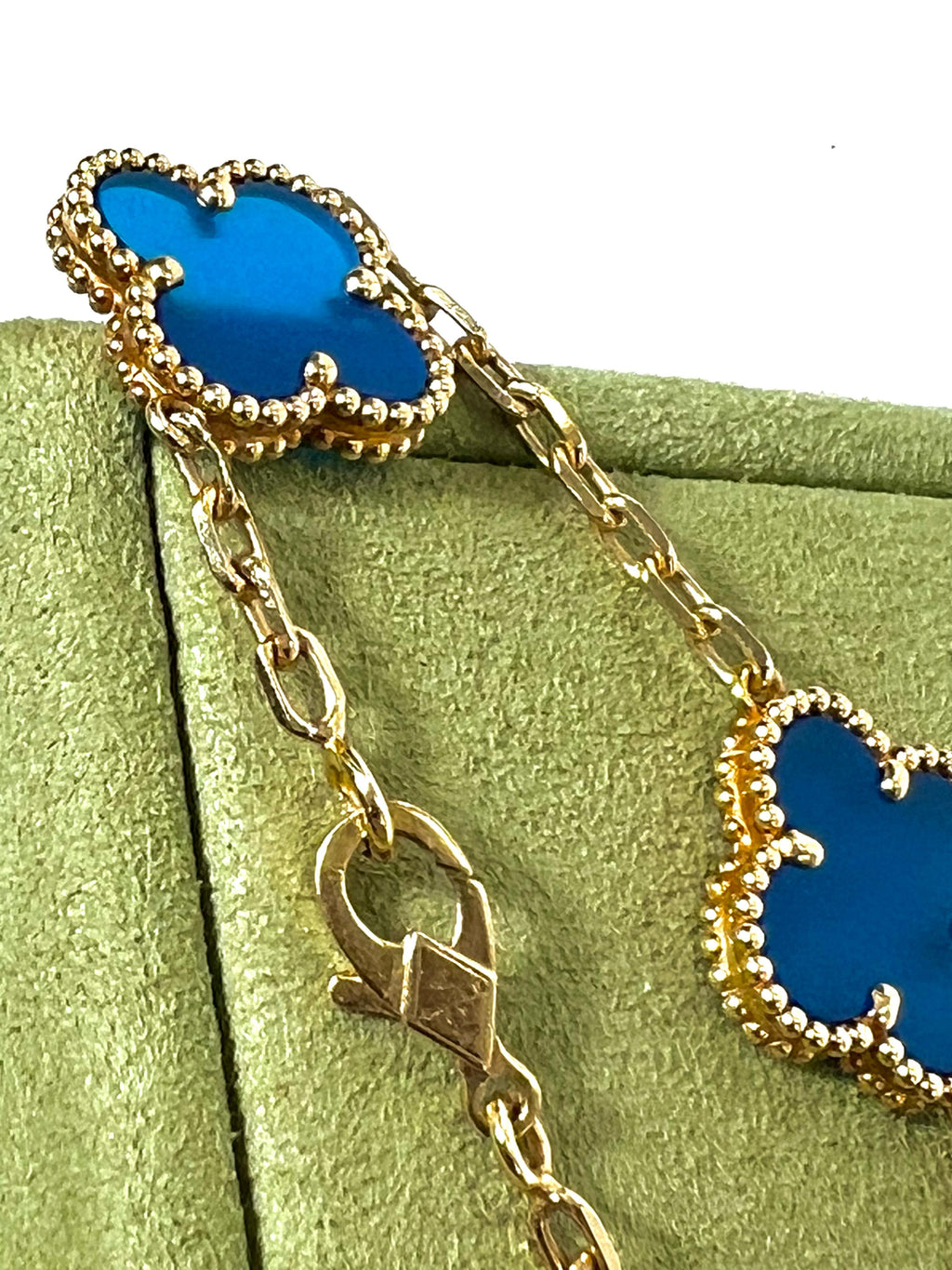 VAN CLEEF & ARPELS 18K GOLD 5 MOTIFS BLUE AGATE STONE ALHAMBRA BRACELET