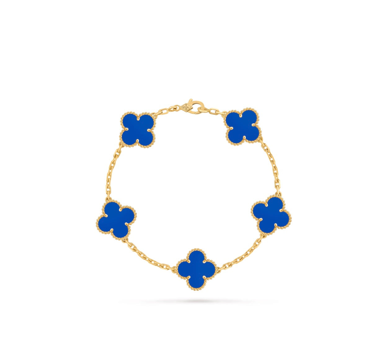 VAN CLEEF & ARPELS 18K GOLD 5 MOTIFS BLUE AGATE STONE ALHAMBRA BRACELET