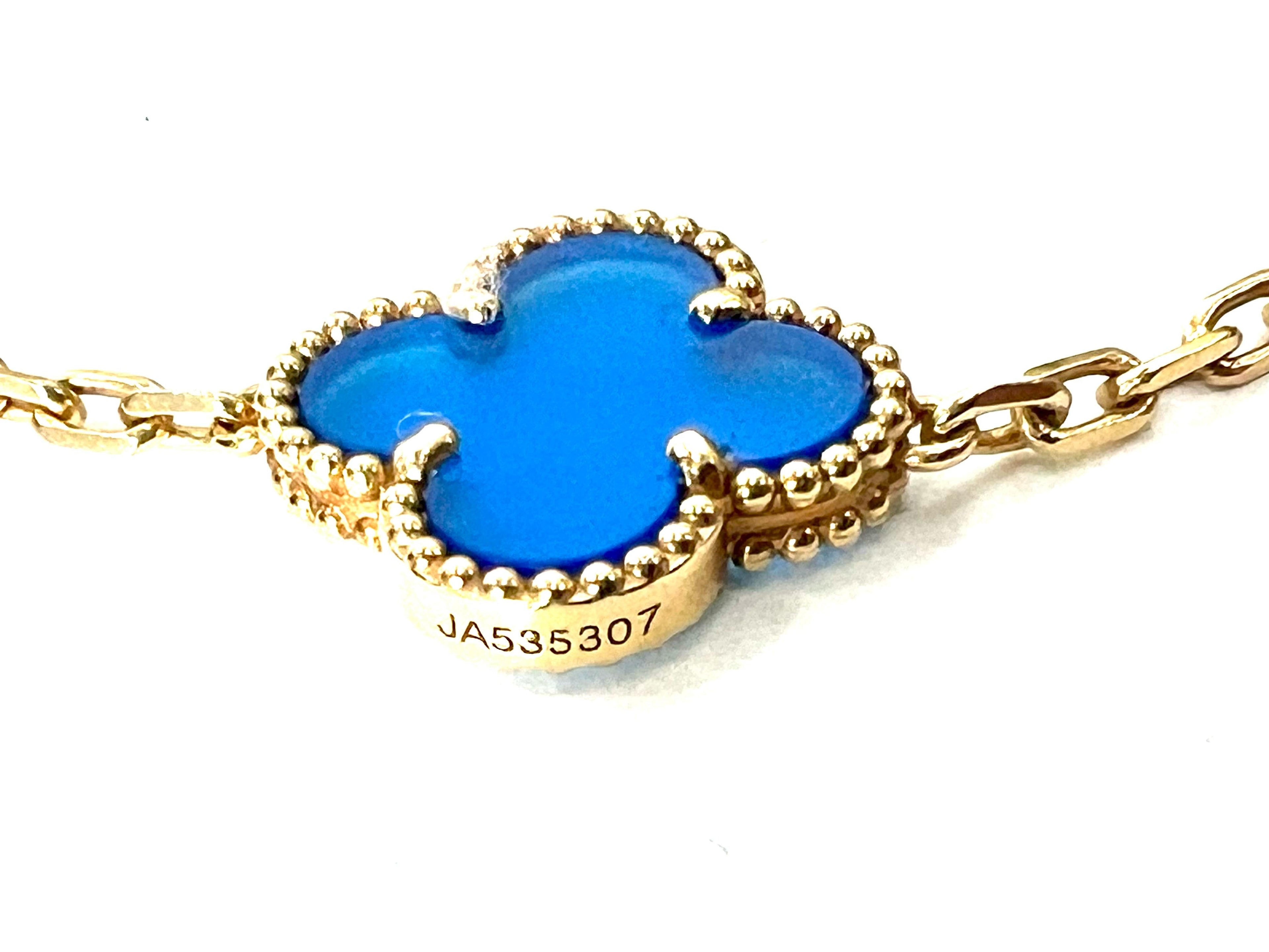 VAN CLEEF & ARPELS 18K GOLD 5 MOTIFS BLUE AGATE STONE ALHAMBRA BRACELET