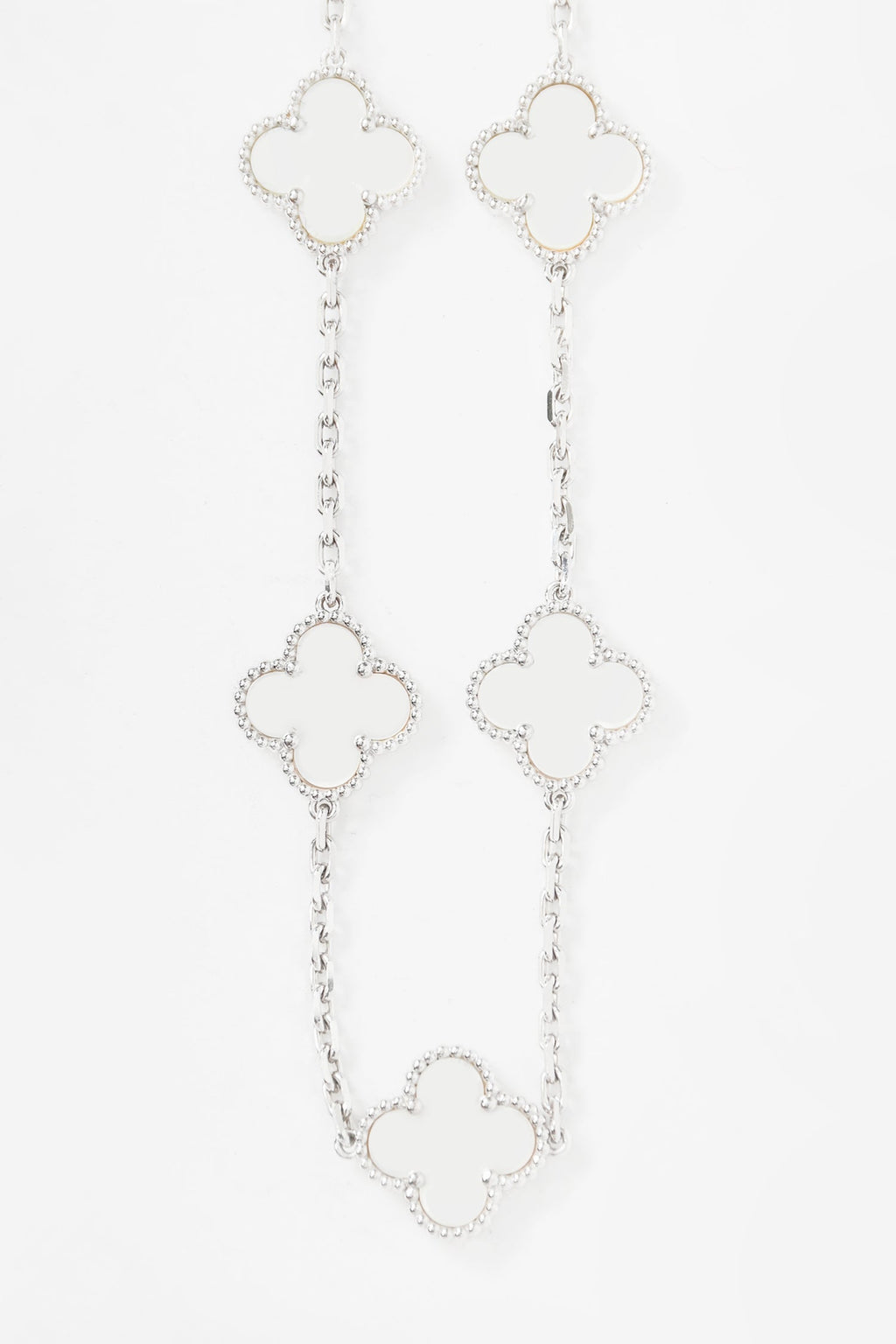 Van Cleef & Arpels 18K White Gold 20 Motif Mother of Pearl Vintage Alhambra Necklace