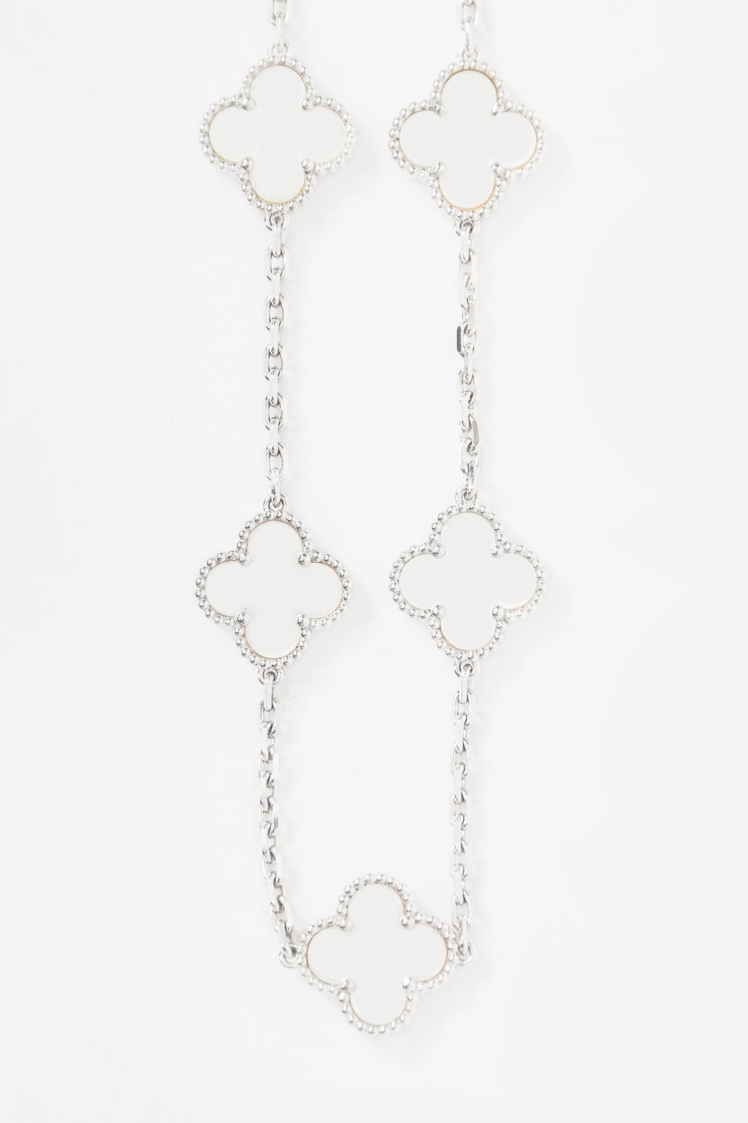 Van Cleef & Arpels 18K White Gold 20 Motif Mother of Pearl Vintage Alhambra Necklace